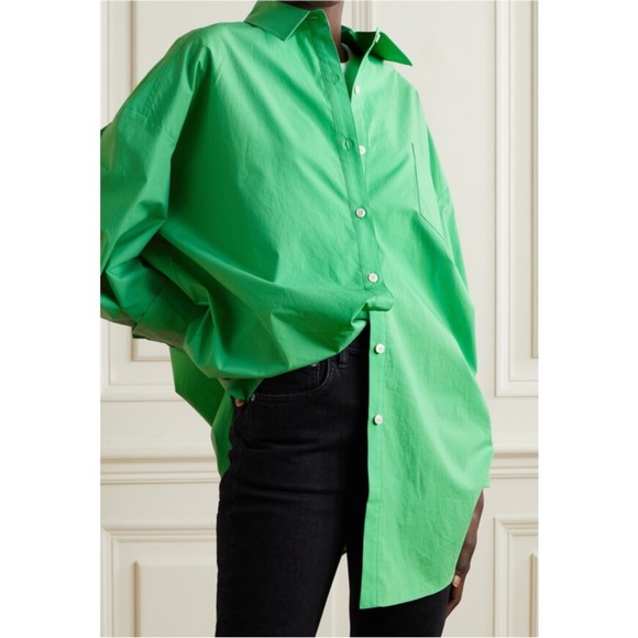 The Frankie Shop -Melody Oversized Organic Cotton-poplin Shirt in Green - Picture 5 of 11